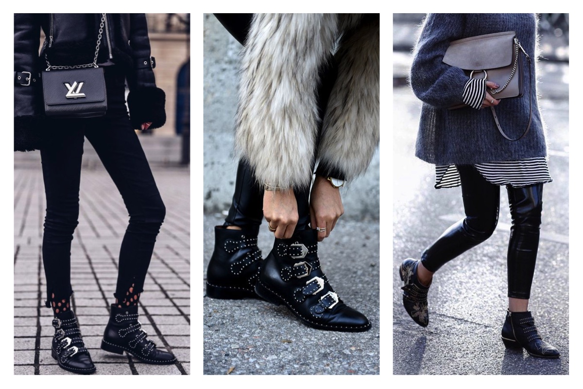 black studded leather ankle boots
