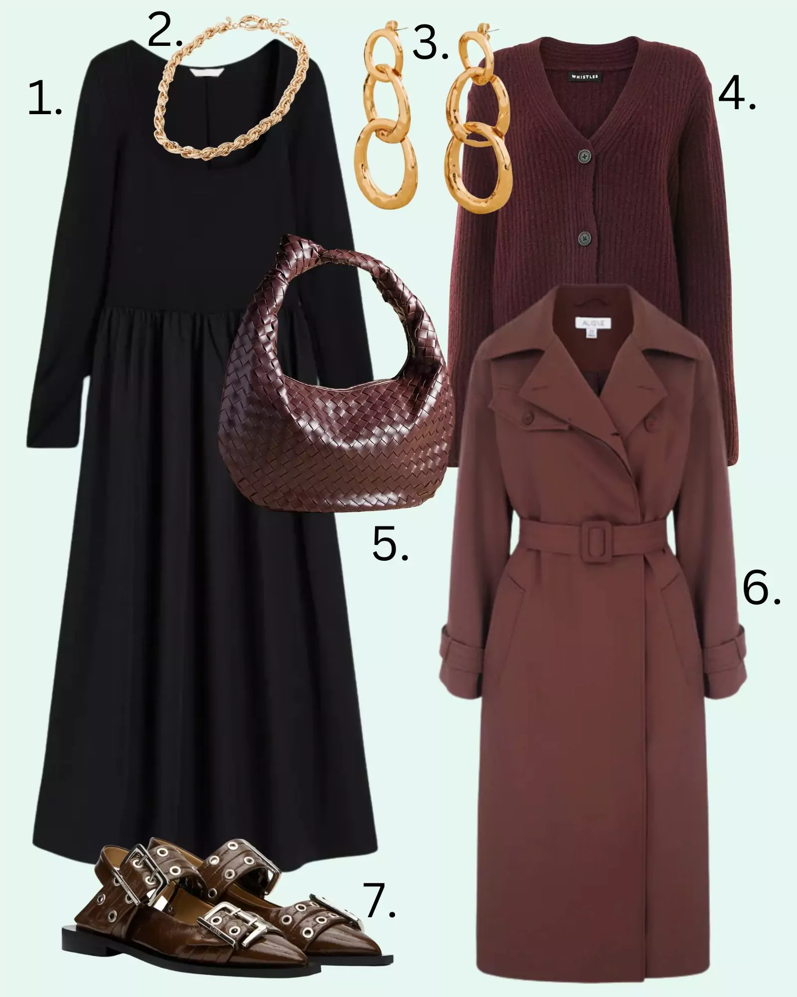 7 outfit ideas for March. Black midi dress 